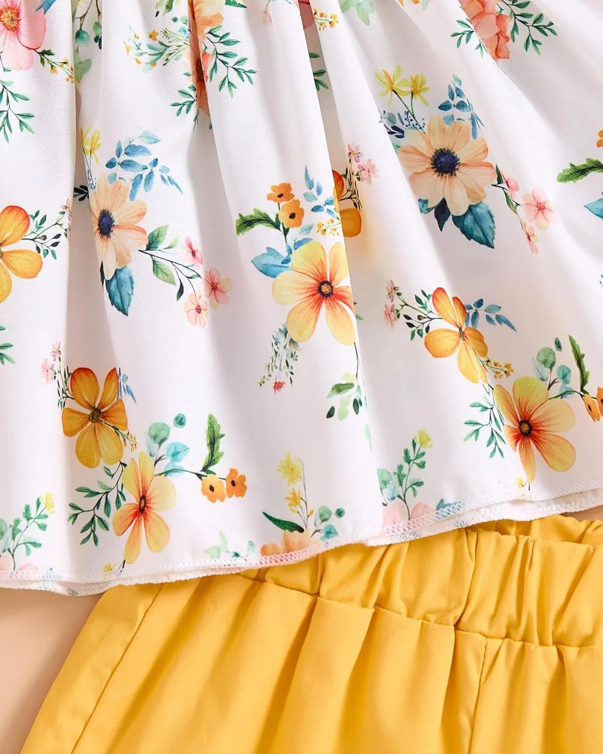 Toddler Baby Girl Clothes Smocked Sleeveless Halter Top Floral Rainbow Camisole Short Sets Spring Summer Baby Girl Outfit