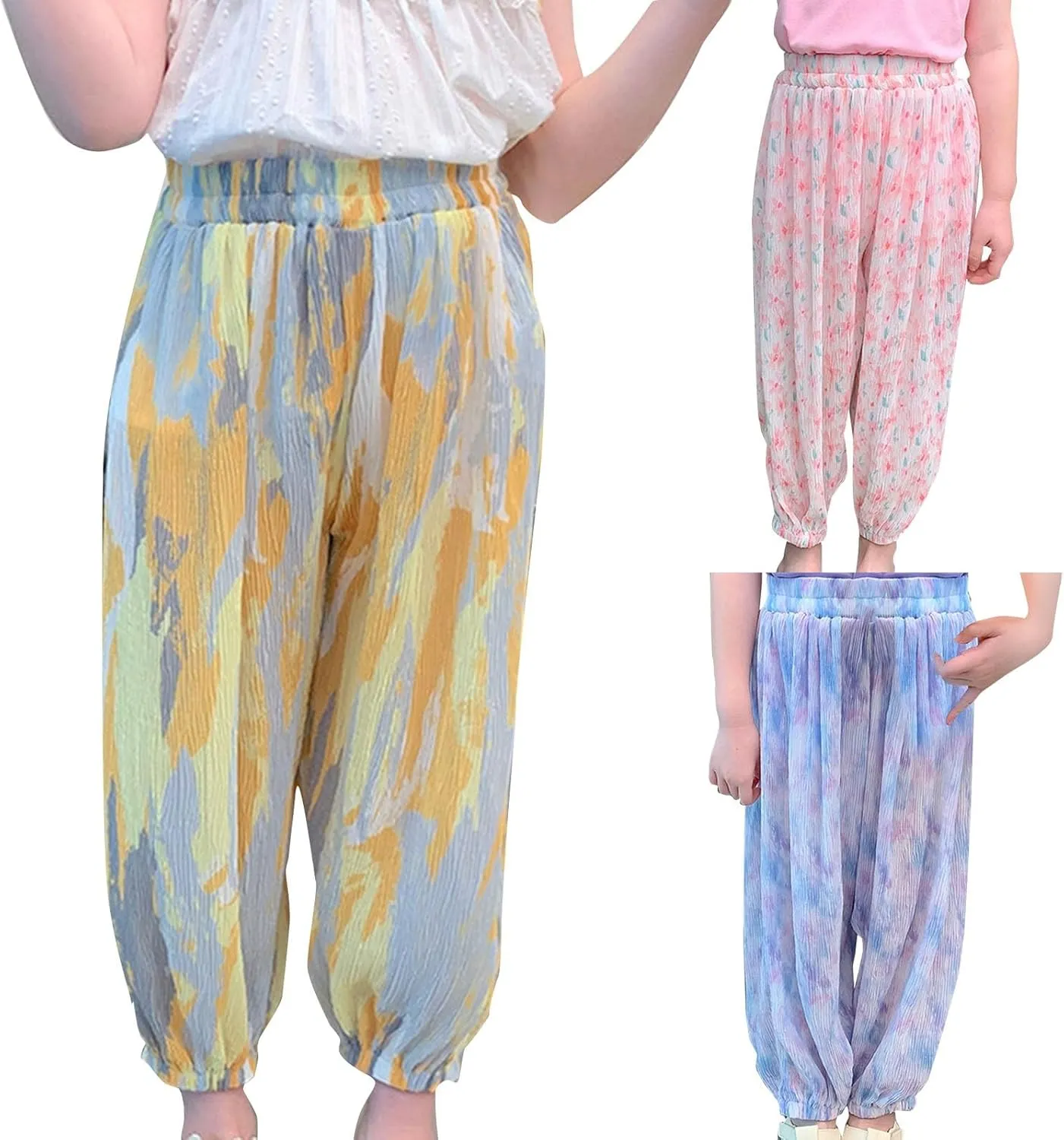 Toddler Baby Girls Tie Dye Pants Elastic Waist Casual Trousers Pants Basic Harem Pants Infant Long Bloomers