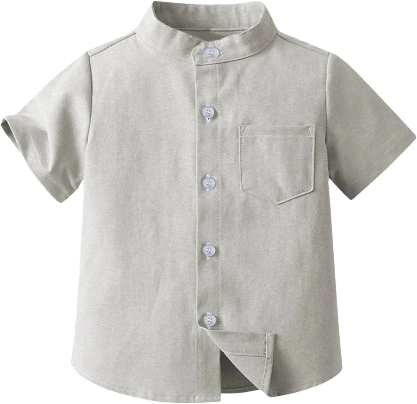 Toddler Boys Button Up Henley Shirt Baby Summer Linen Cotton Dress Shirts Kids Short Sleeve Tees Tops with One Pocket