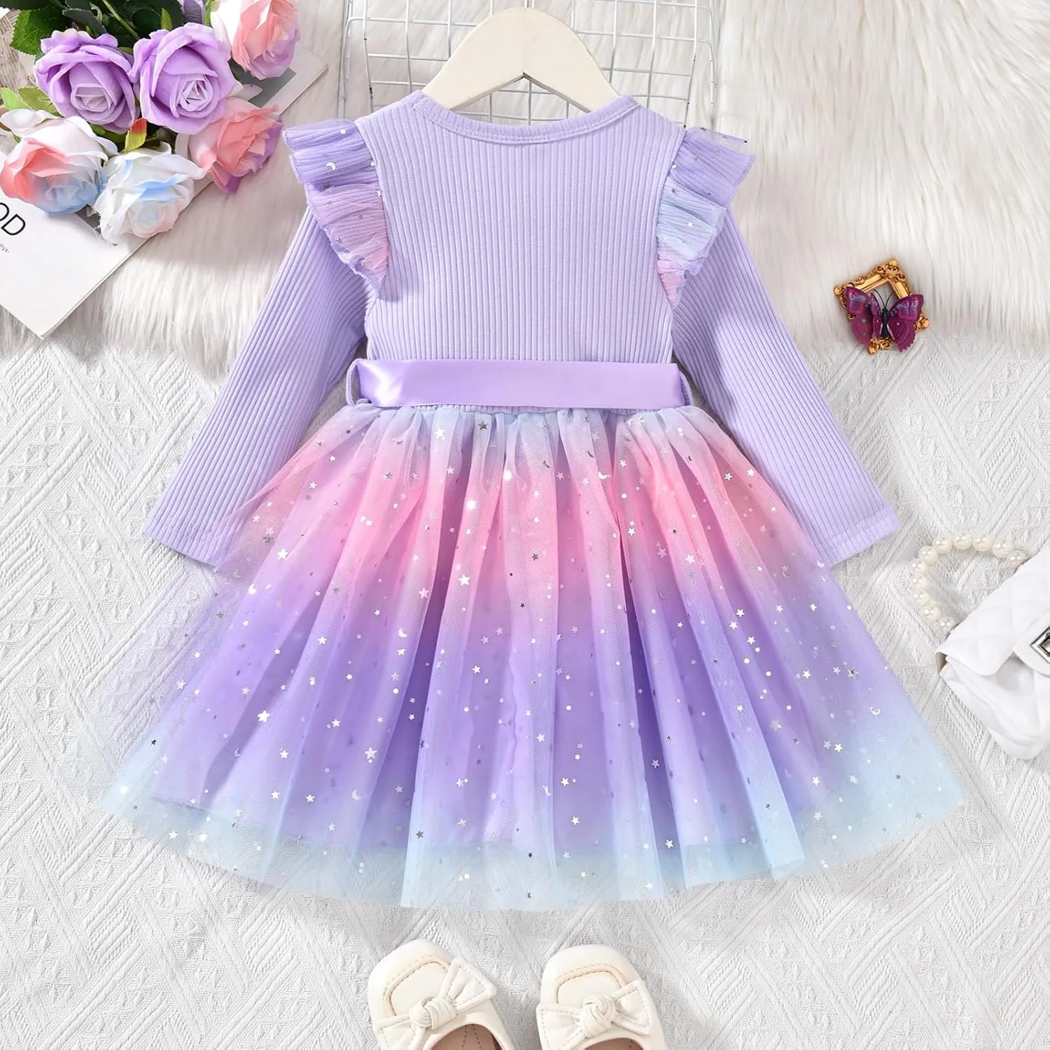 Toddler Girl Long Sleeve Tulle Dress 1-5 Years