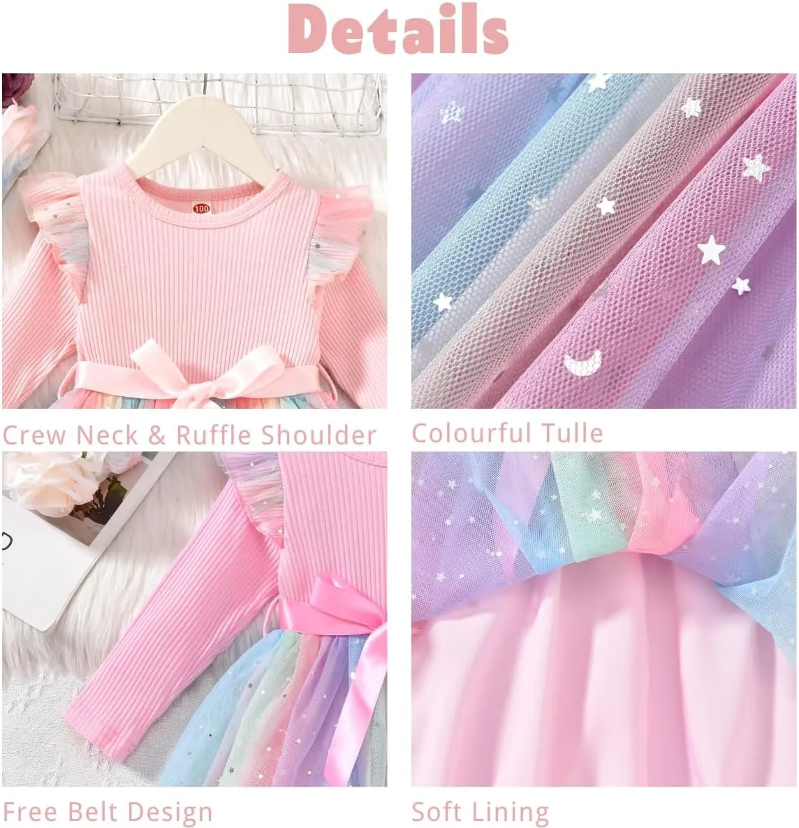 Toddler Girl Long Sleeve Tulle Dress 1-5 Years