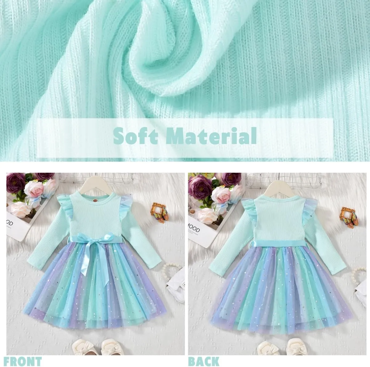 Toddler Girl Long Sleeve Tulle Dress 1-5 Years