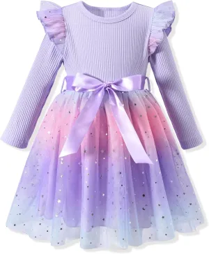 Toddler Girl Long Sleeve Tulle Dress 1-5 Years