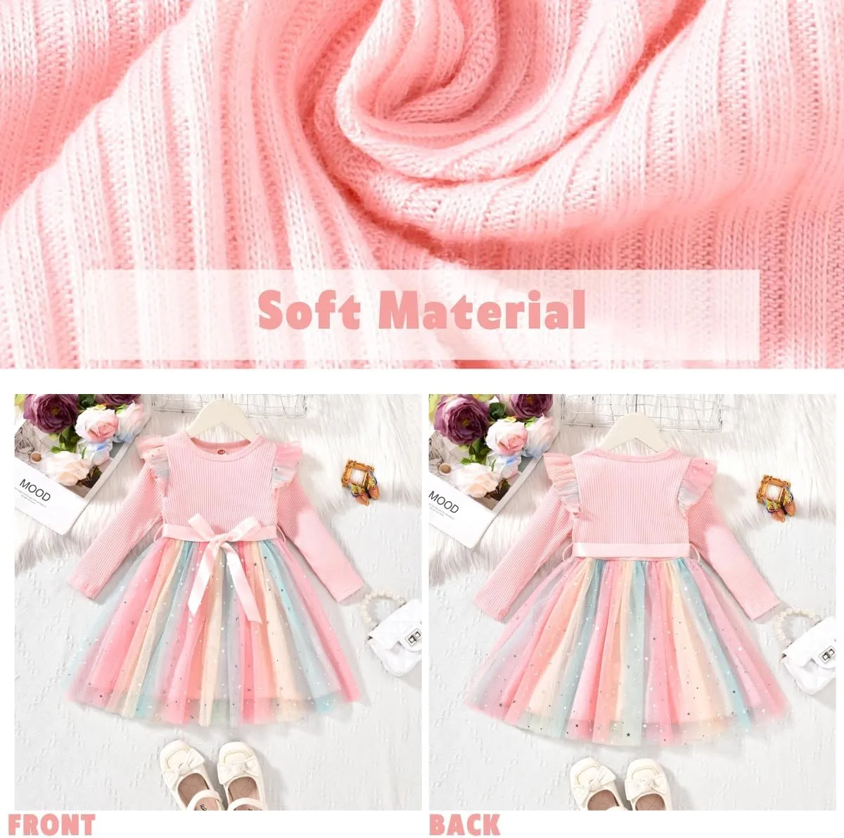 Toddler Girl Long Sleeve Tulle Dress 1-5 Years