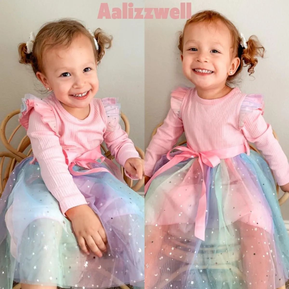 Toddler Girl Long Sleeve Tulle Dress 1-5 Years