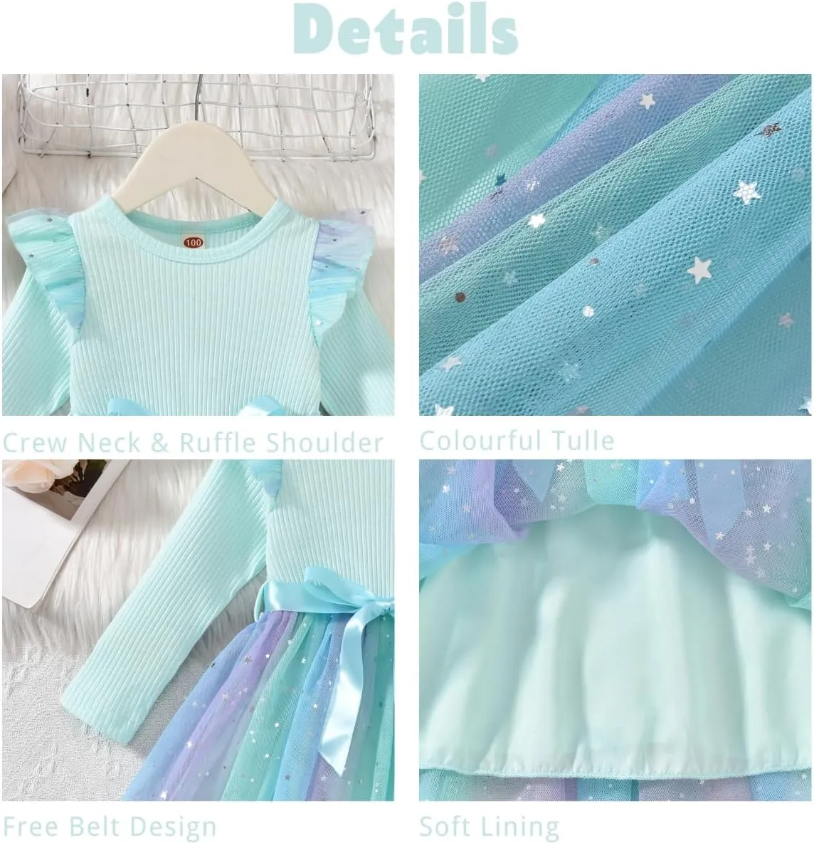 Toddler Girl Long Sleeve Tulle Dress 1-5 Years