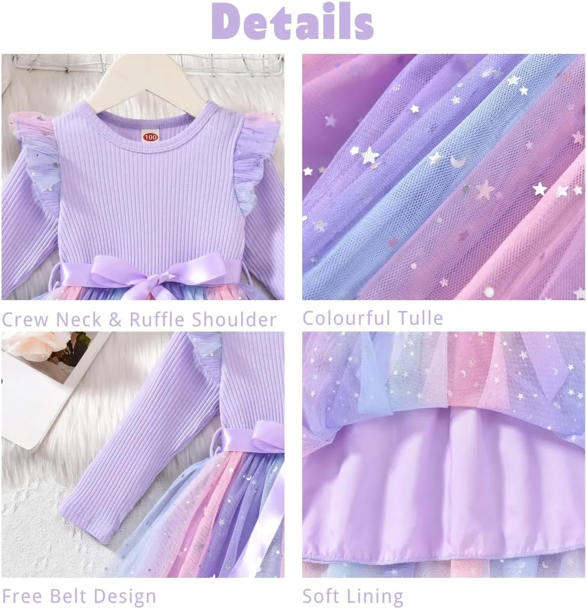 Toddler Girl Long Sleeve Tulle Dress 1-5 Years