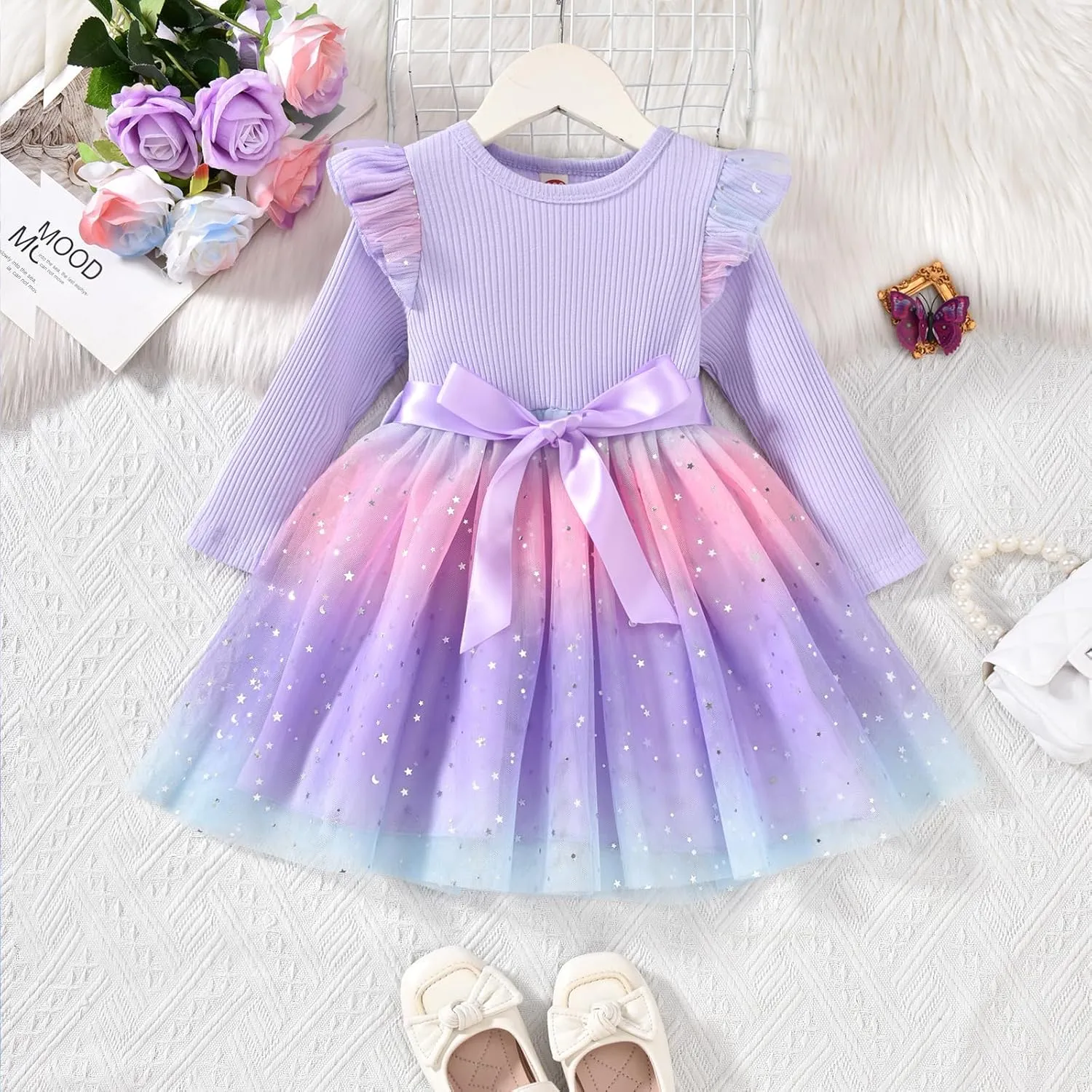 Toddler Girl Long Sleeve Tulle Dress 1-5 Years