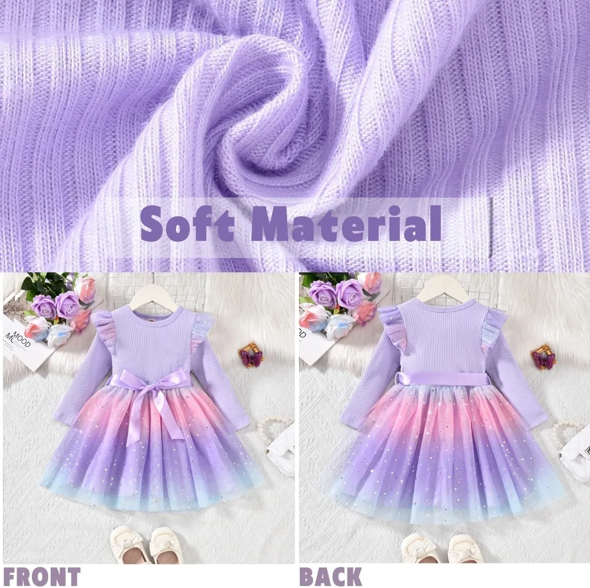 Toddler Girl Long Sleeve Tulle Dress 1-5 Years