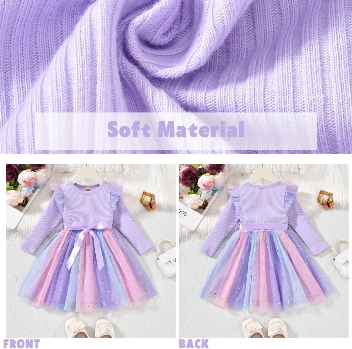 Toddler Girl Long Sleeve Tulle Dress 1-5 Years