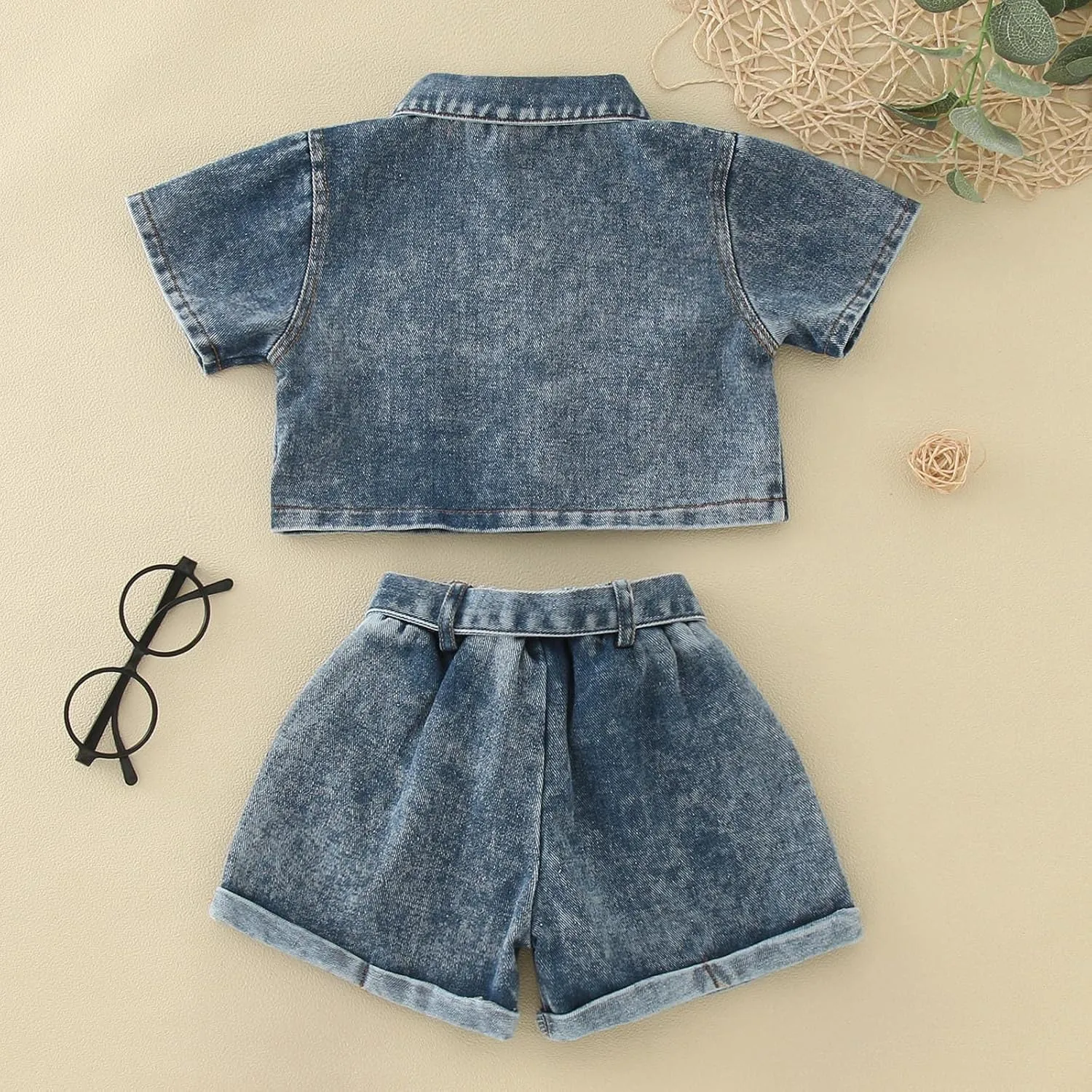 Toddler Girls Denim 2 Piece Shorts Set Short Sleeve Cropped Jean Jacket and High Waisted Shorts Fall Baby Girl Clothes