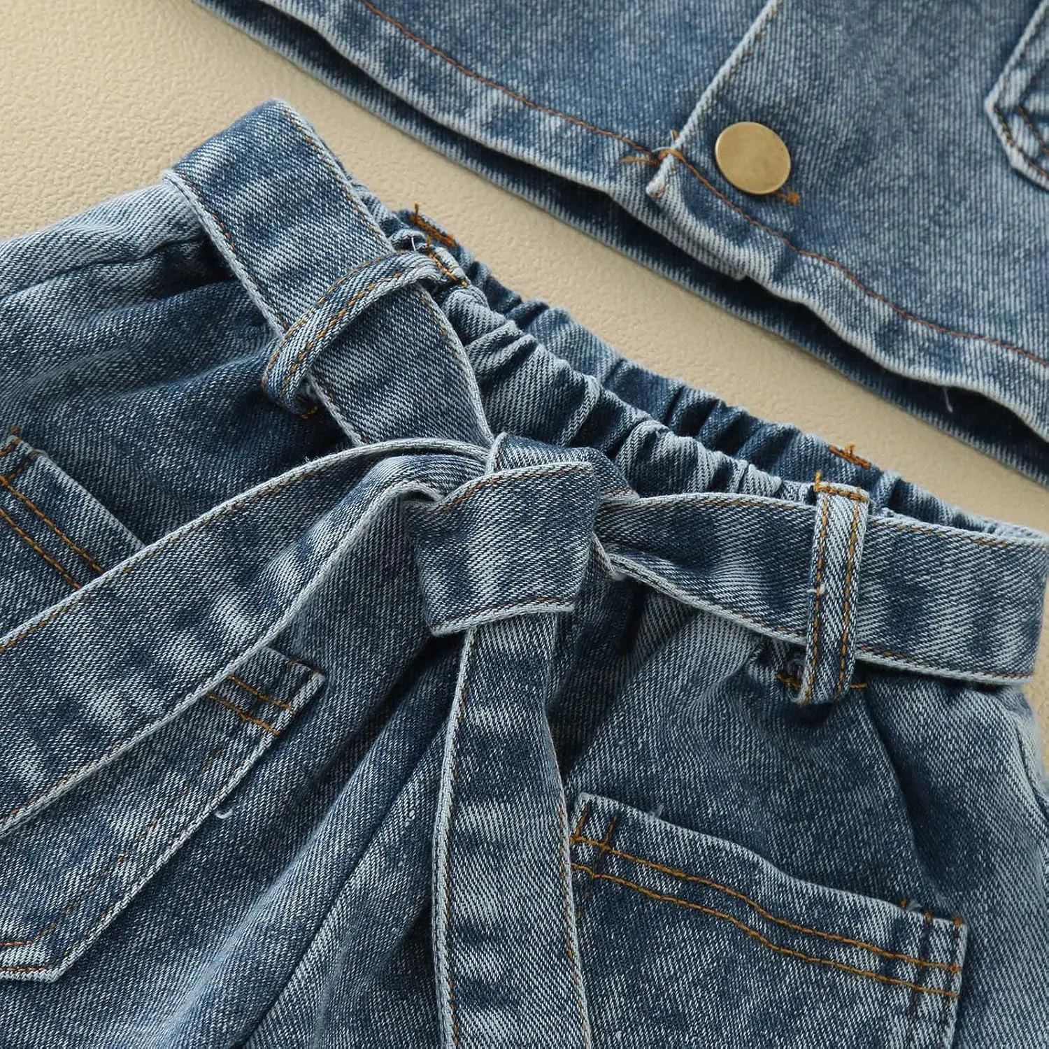 Toddler Girls Denim 2 Piece Shorts Set Short Sleeve Cropped Jean Jacket and High Waisted Shorts Fall Baby Girl Clothes