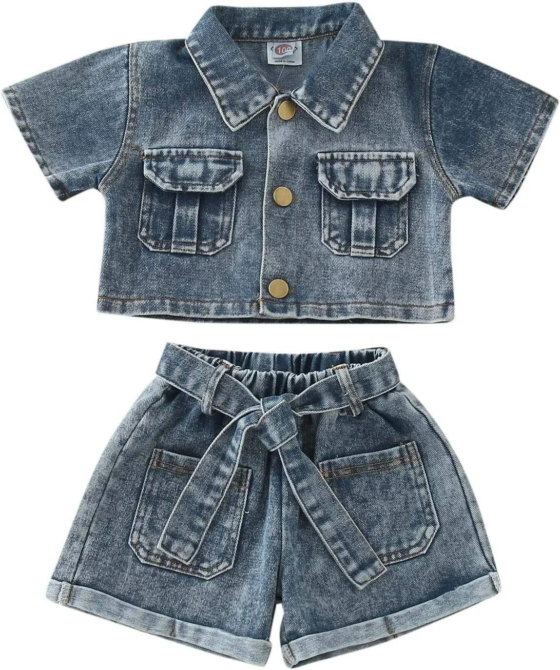 Toddler Girls Denim 2 Piece Shorts Set Short Sleeve Cropped Jean Jacket and High Waisted Shorts Fall Baby Girl Clothes