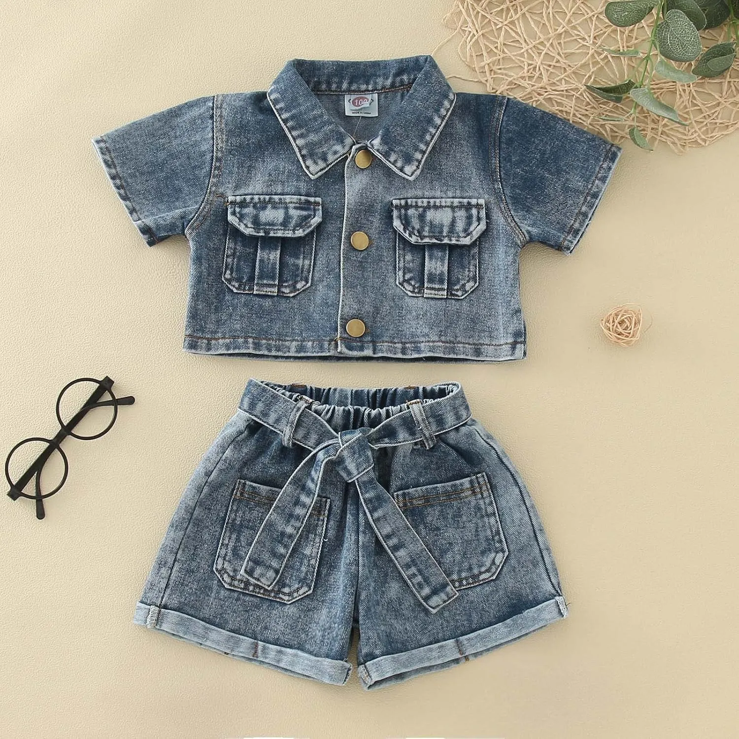 Toddler Girls Denim 2 Piece Shorts Set Short Sleeve Cropped Jean Jacket and High Waisted Shorts Fall Baby Girl Clothes