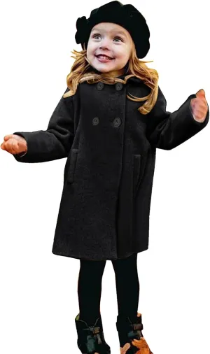 Toddler Kids Fall Winter Jackets Girls Woolen Double-Breasted Trench Coat Lapel Baby Girls Trench 𝐏𝐞𝐚 Coat