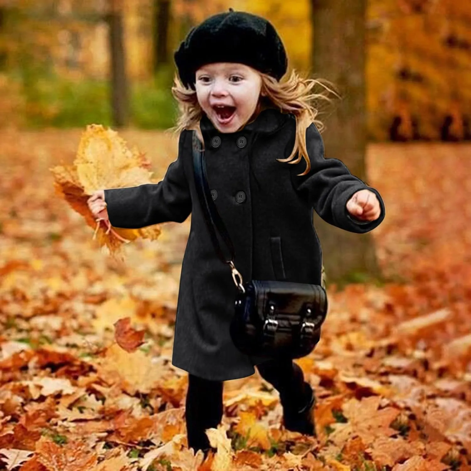 Toddler Kids Fall Winter Jackets Girls Woolen Double-Breasted Trench Coat Lapel Baby Girls Trench 𝐏𝐞𝐚 Coat
