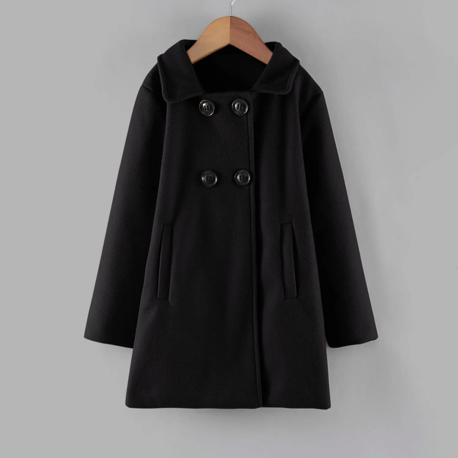 Toddler Kids Fall Winter Jackets Girls Woolen Double-Breasted Trench Coat Lapel Baby Girls Trench 𝐏𝐞𝐚 Coat