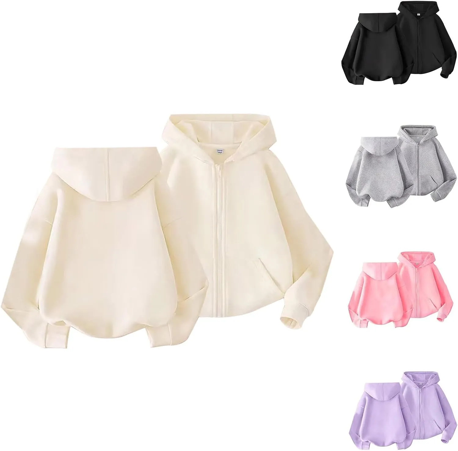 Toddler Kids Hoodie Jacket Fashion Solid Color Zipper Hooded Sweater Jacket Tops Trendy Preppy Sweatshirt with Pockets