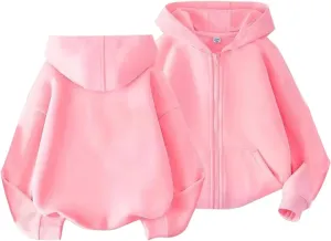 Toddler Kids Hoodie Jacket Fashion Solid Color Zipper Hooded Sweater Jacket Tops Trendy Preppy Sweatshirt with Pockets
