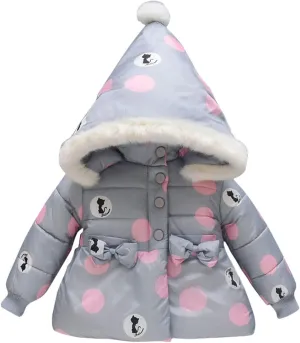 Toddler Kids Polka Dot Hooded Down Jacket Sweet Fleece Warm Padded Coat Winter Thick Comfortable Breathable Top