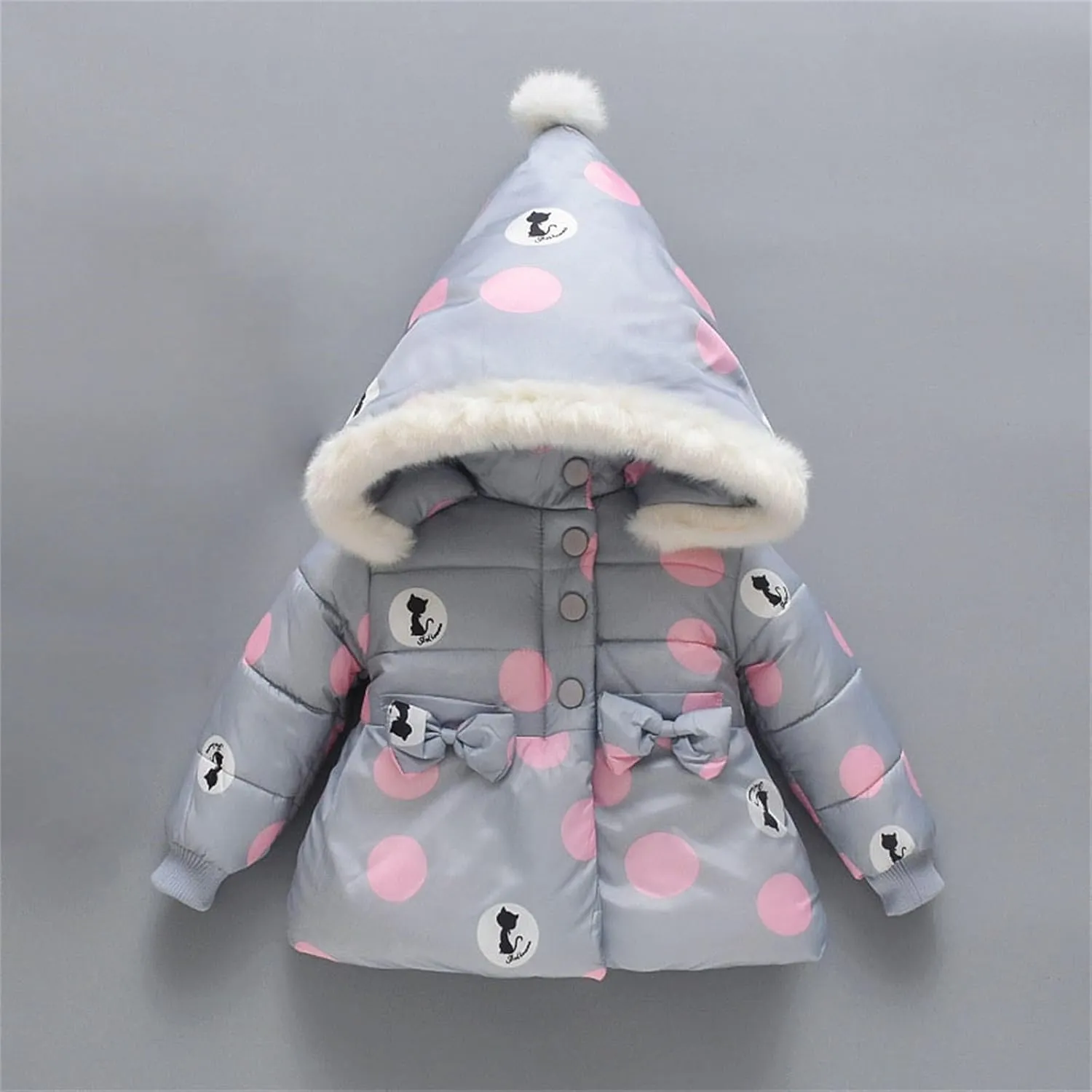 Toddler Kids Polka Dot Hooded Down Jacket Sweet Fleece Warm Padded Coat Winter Thick Comfortable Breathable Top