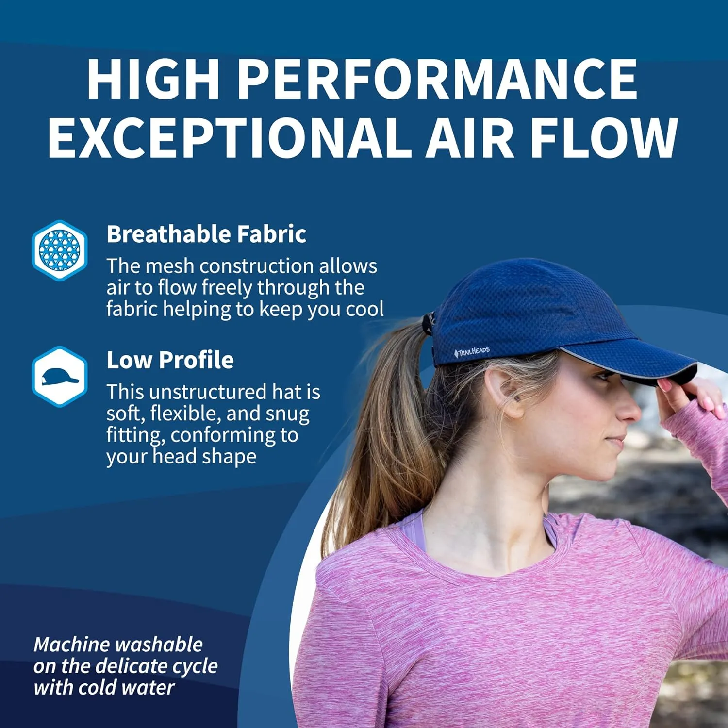 TrailHeads Women's Race Day Performance Running Cap, Lightweight & Quick Drying Mesh Sports Hat with Reflective Trim