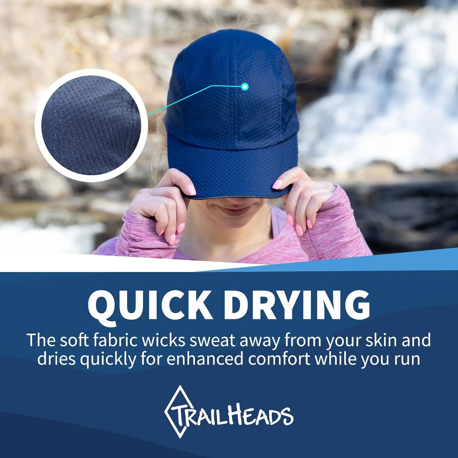TrailHeads Women's Race Day Performance Running Cap, Lightweight & Quick Drying Mesh Sports Hat with Reflective Trim