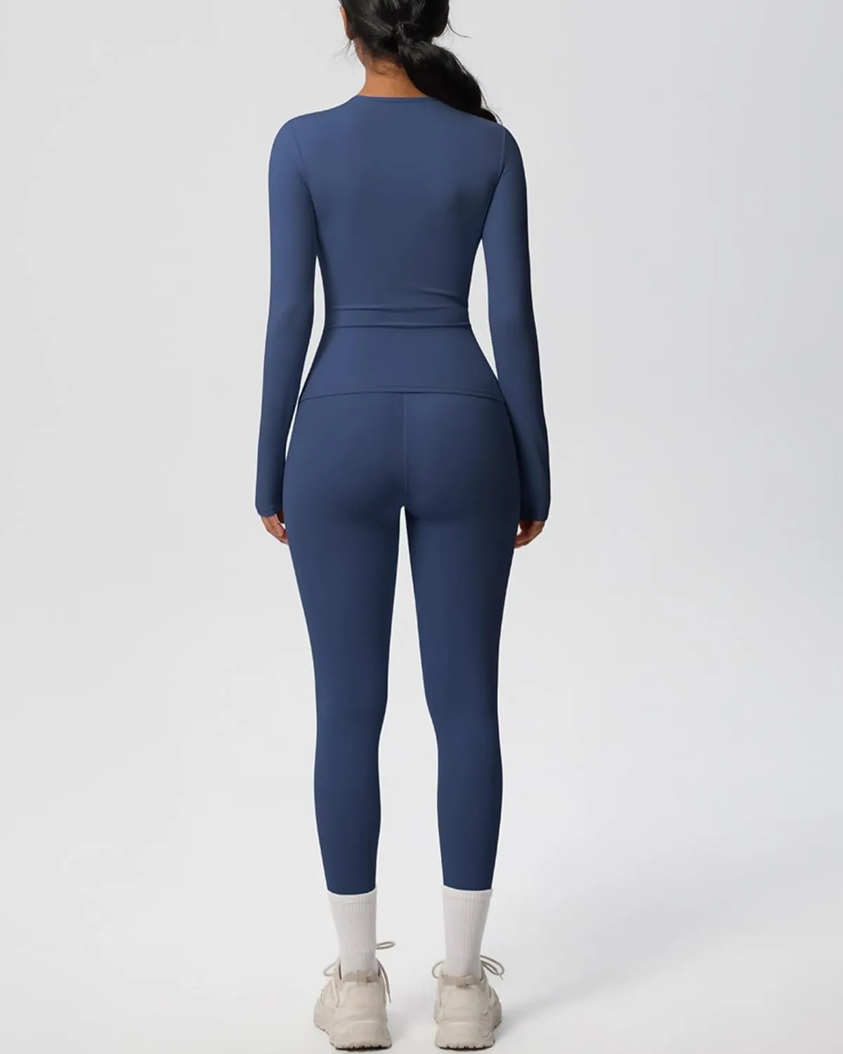 Two Pieces Women's Solid Backless Tracksuit Set Sleeves and Long Pants High-Waisted Tight Yoga Pants Long Sets