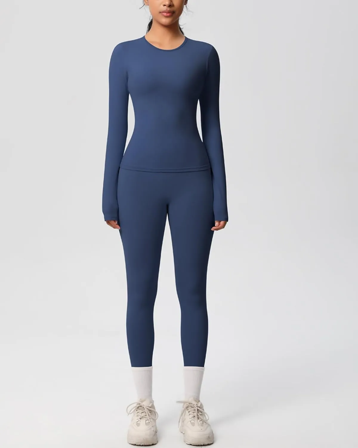 Two Pieces Women's Solid Backless Tracksuit Set Sleeves and Long Pants High-Waisted Tight Yoga Pants Long Sets