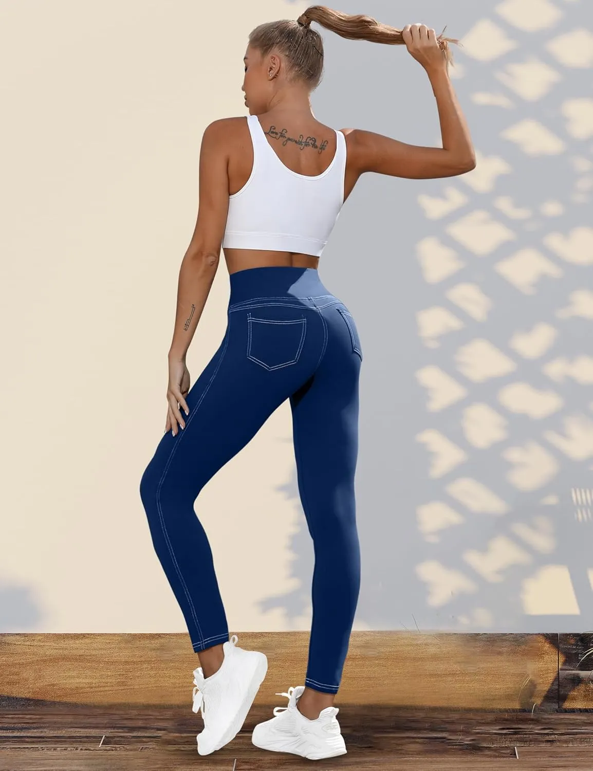 VOOVEEYA Curvy Womens Leggings, High Waisted Yoga Pants with Back Pockets, Tummy Control - Buttery Soft - Stretchy