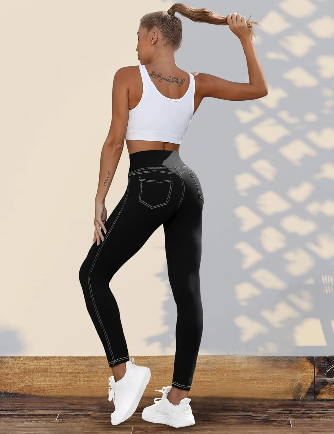 VOOVEEYA Curvy Womens Leggings, High Waisted Yoga Pants with Back Pockets, Tummy Control - Buttery Soft - Stretchy