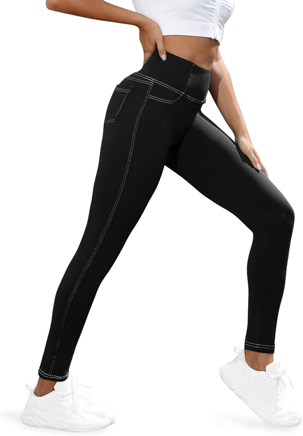 VOOVEEYA Curvy Womens Leggings, High Waisted Yoga Pants with Back Pockets, Tummy Control - Buttery Soft - Stretchy
