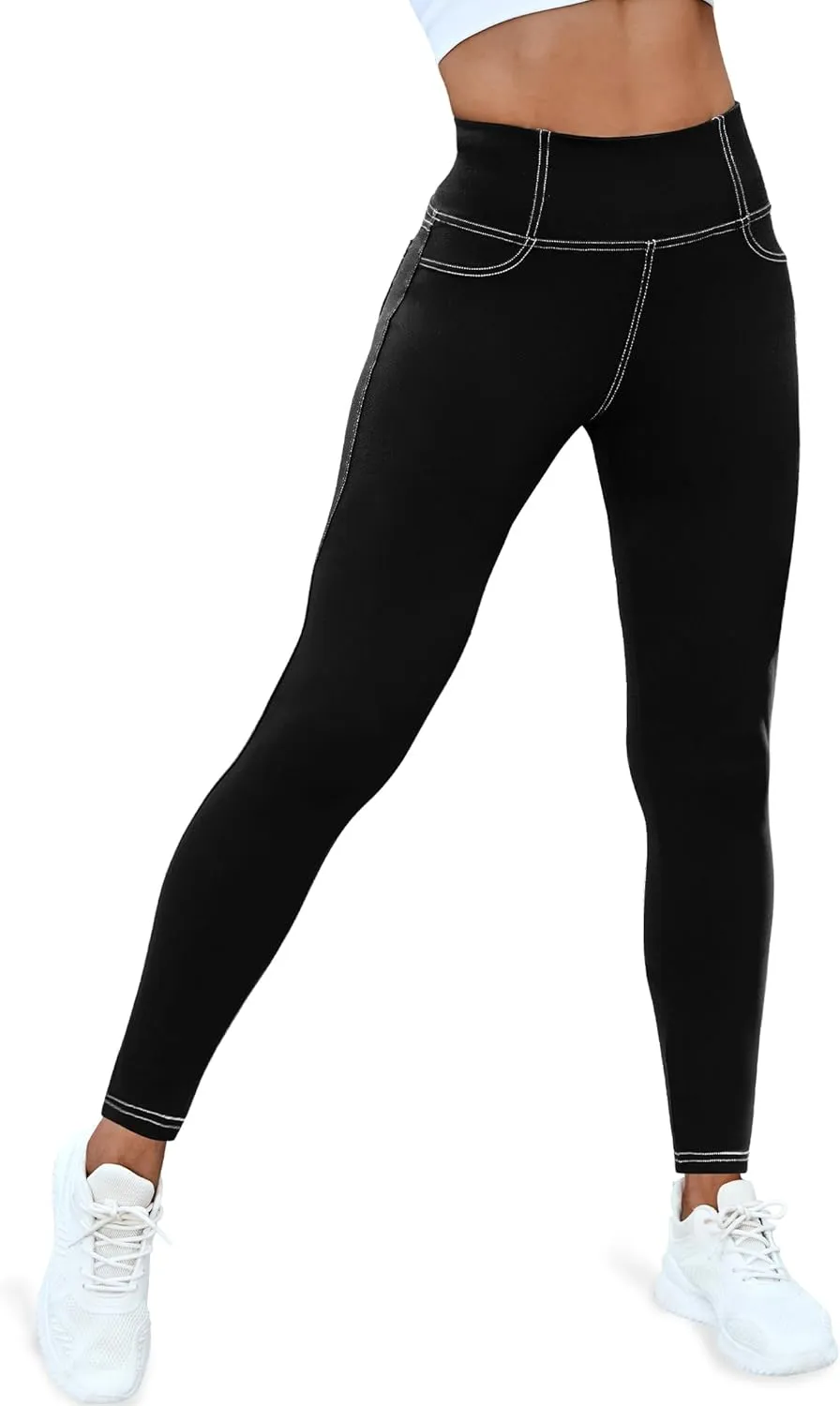 VOOVEEYA Curvy Womens Leggings, High Waisted Yoga Pants with Back Pockets, Tummy Control - Buttery Soft - Stretchy