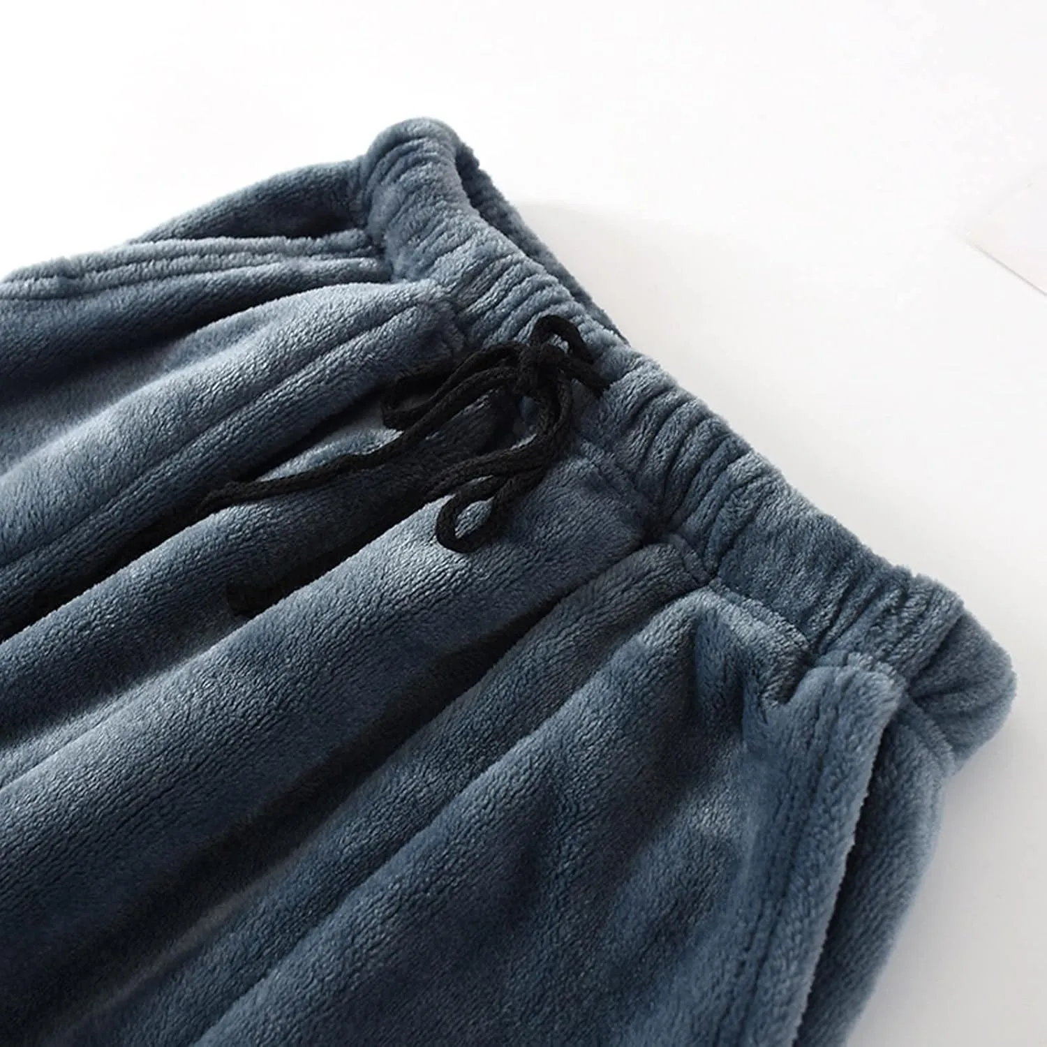 Warm Pajama Pants for Men Fluffy Sleepwear Drawstring Lounge Pants Casual Loose Fit Solid Fleece Trousers Home