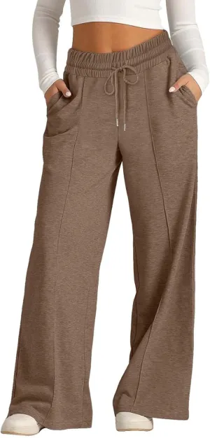 Wide Leg Sweatpants for Girls Elastic Drawstring Baggy Straight Leg Comfy Plain Joggers Trousers with Pockets