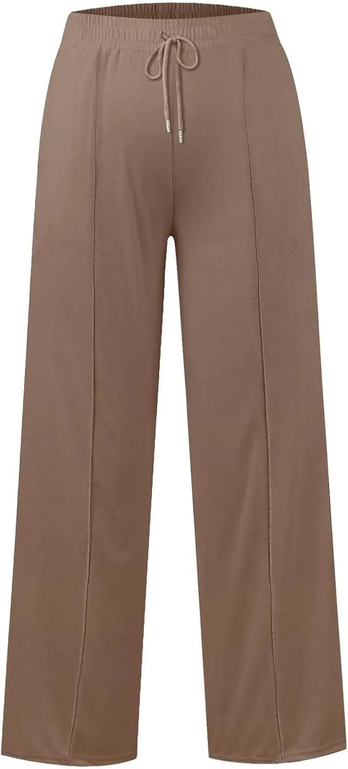 Wide Leg Sweatpants for Girls Elastic Drawstring Baggy Straight Leg Comfy Plain Joggers Trousers with Pockets