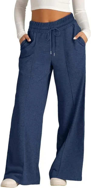Wide Leg Sweatpants for Girls Elastic Drawstring Baggy Straight Leg Comfy Plain Joggers Trousers with Pockets