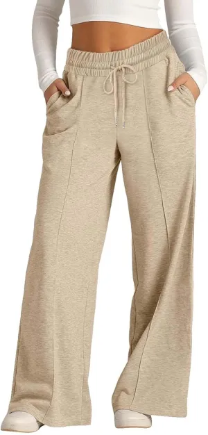 Wide Leg Sweatpants for Girls Elastic Drawstring Baggy Straight Leg Comfy Plain Joggers Trousers with Pockets