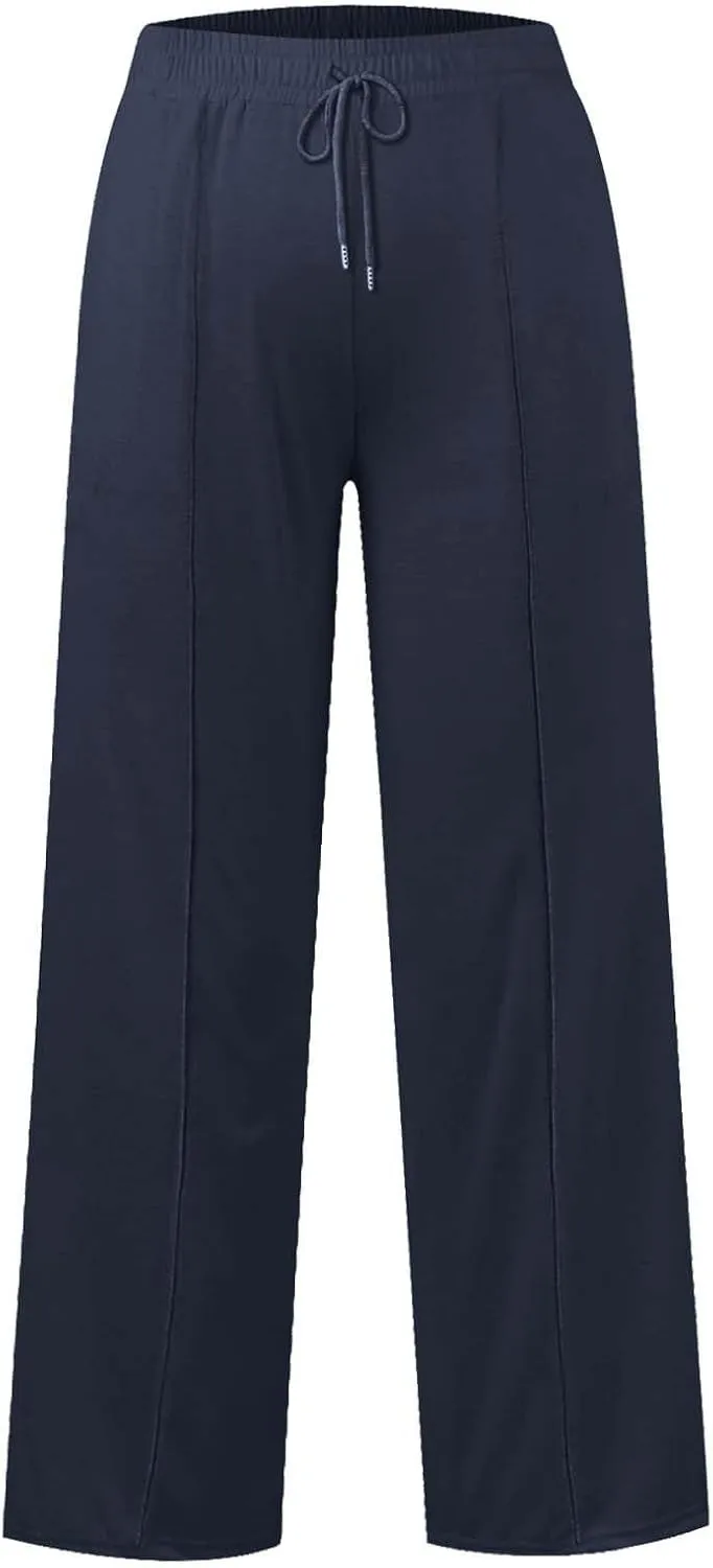 Wide Leg Sweatpants for Girls Elastic Drawstring Baggy Straight Leg Comfy Plain Joggers Trousers with Pockets