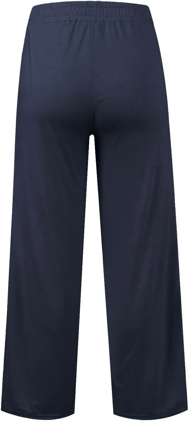 Wide Leg Sweatpants for Girls Elastic Drawstring Baggy Straight Leg Comfy Plain Joggers Trousers with Pockets