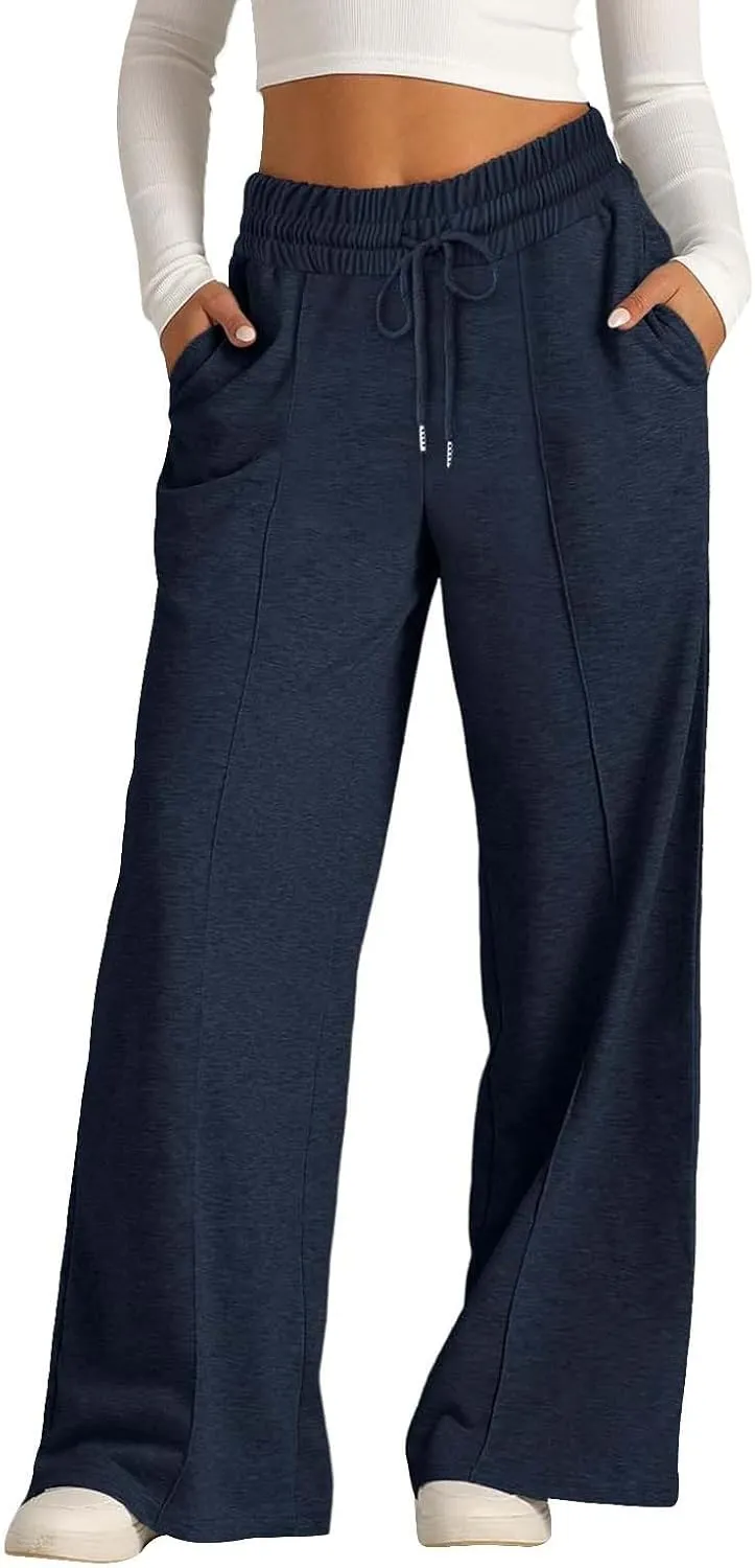 Wide Leg Sweatpants for Girls Elastic Drawstring Baggy Straight Leg Comfy Plain Joggers Trousers with Pockets