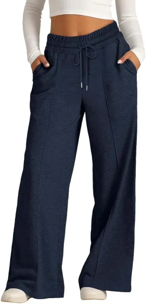 Wide Leg Sweatpants for Girls Elastic Drawstring Baggy Straight Leg Comfy Plain Joggers Trousers with Pockets