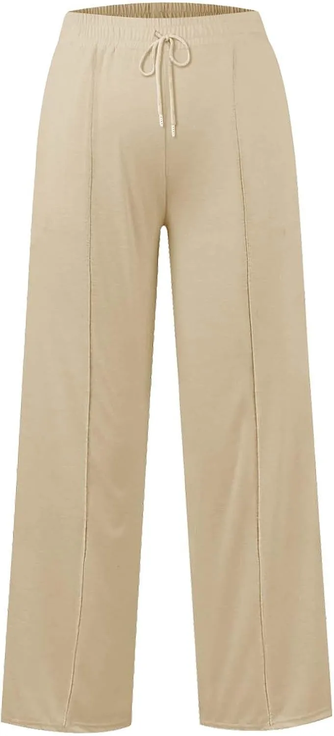 Wide Leg Sweatpants for Girls Elastic Drawstring Baggy Straight Leg Comfy Plain Joggers Trousers with Pockets