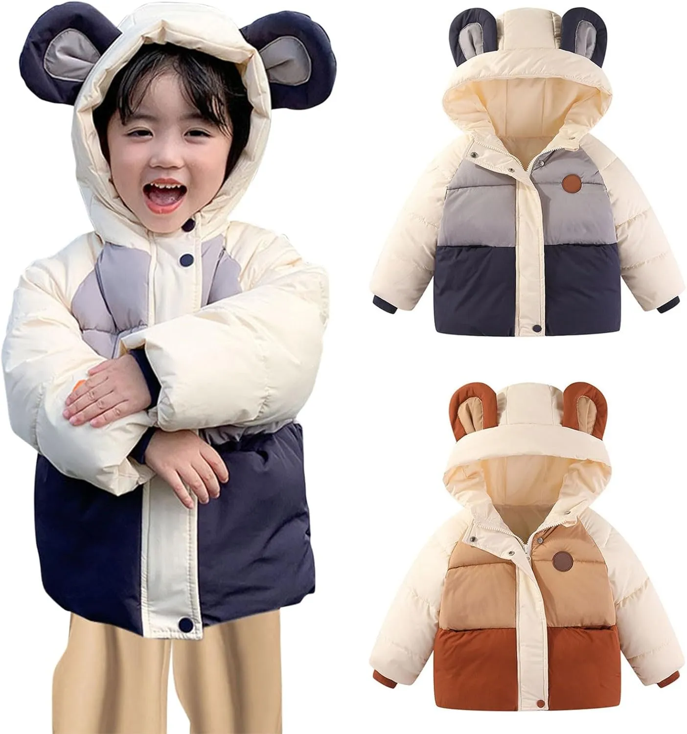 Winter Down Coats for Baby Boys Girls Basic Light Puffer Padded Jacket Cute Bear Hoods Infant Outerwear