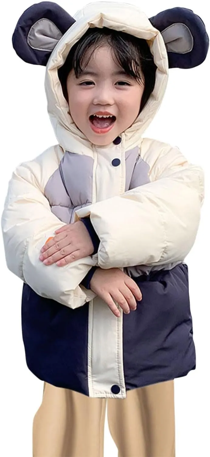Winter Down Coats for Baby Boys Girls Basic Light Puffer Padded Jacket Cute Bear Hoods Infant Outerwear