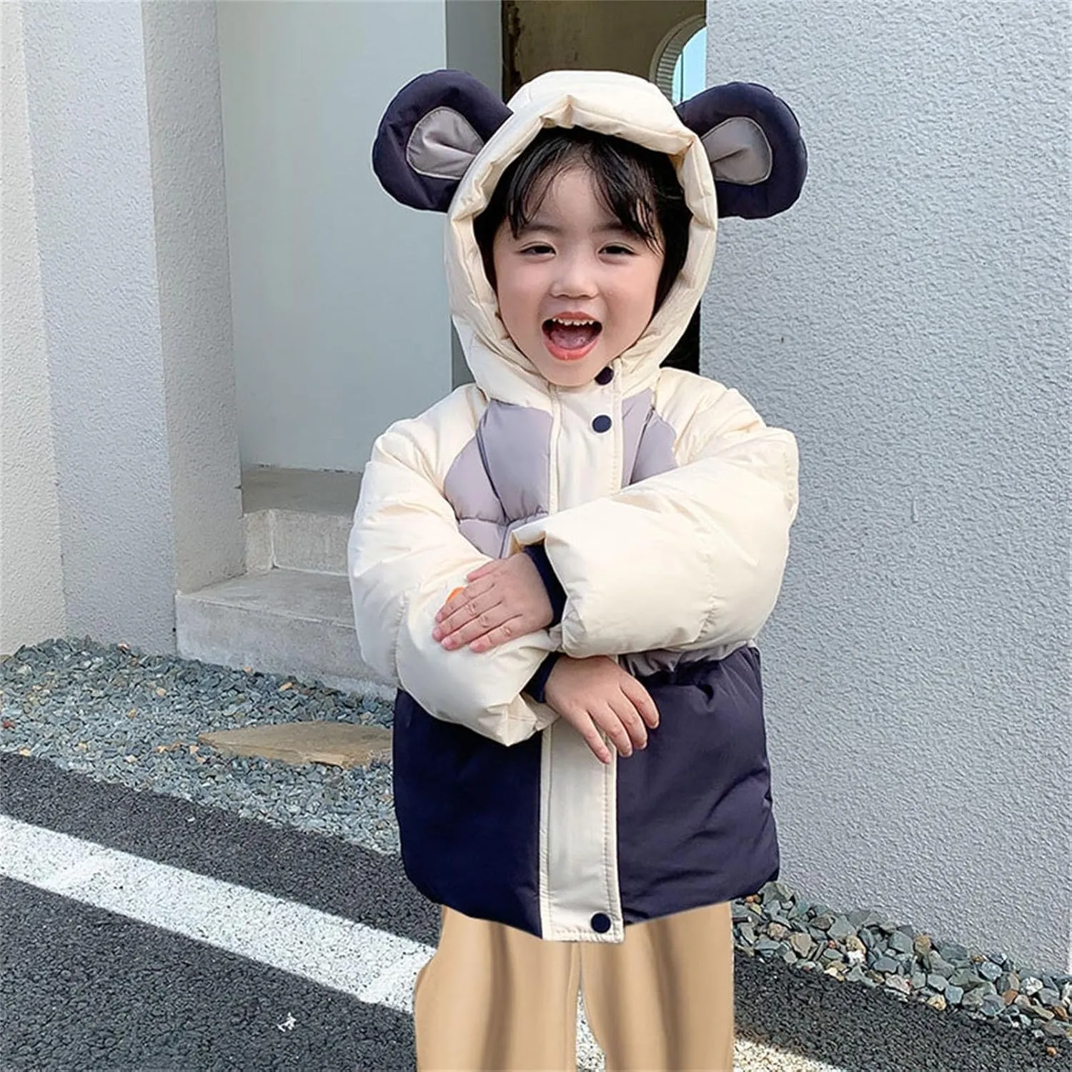 Winter Down Coats for Baby Boys Girls Basic Light Puffer Padded Jacket Cute Bear Hoods Infant Outerwear