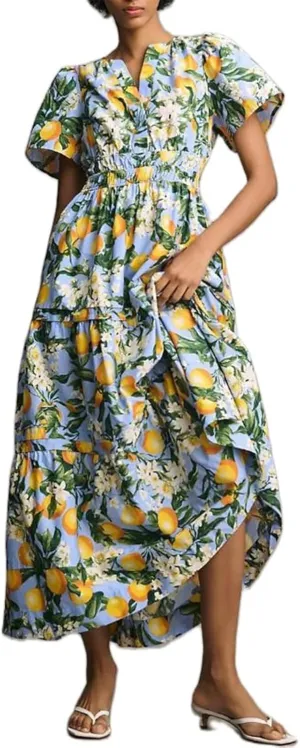 Women Boho Maxi Dress Short Sleeve V Neck Floral Print Loose Flowy Long Dress Aline Tiered Ruffle Beach Dress