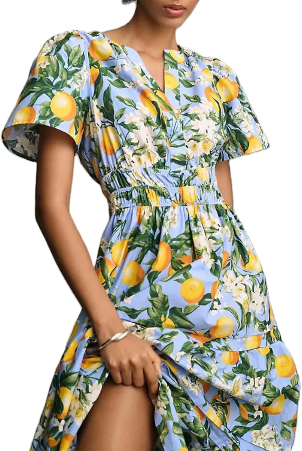 Women Boho Maxi Dress Short Sleeve V Neck Floral Print Loose Flowy Long Dress Aline Tiered Ruffle Beach Dress