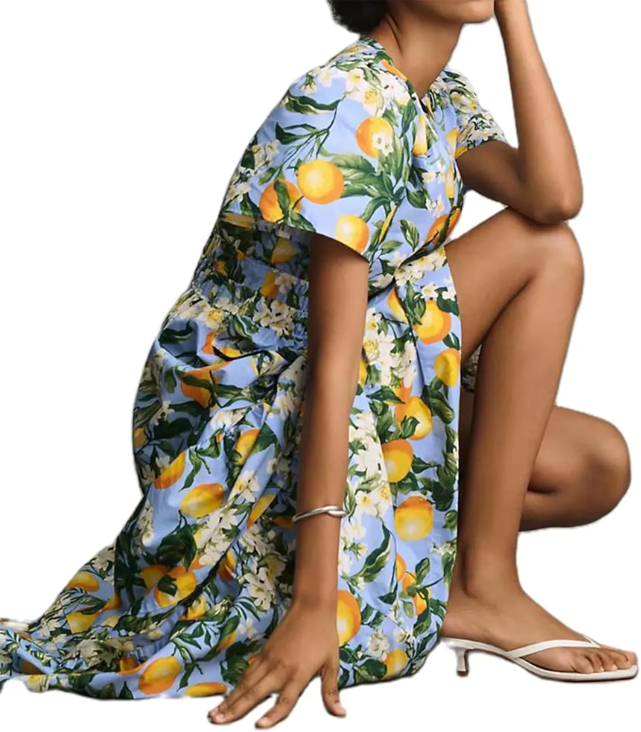 Women Boho Maxi Dress Short Sleeve V Neck Floral Print Loose Flowy Long Dress Aline Tiered Ruffle Beach Dress