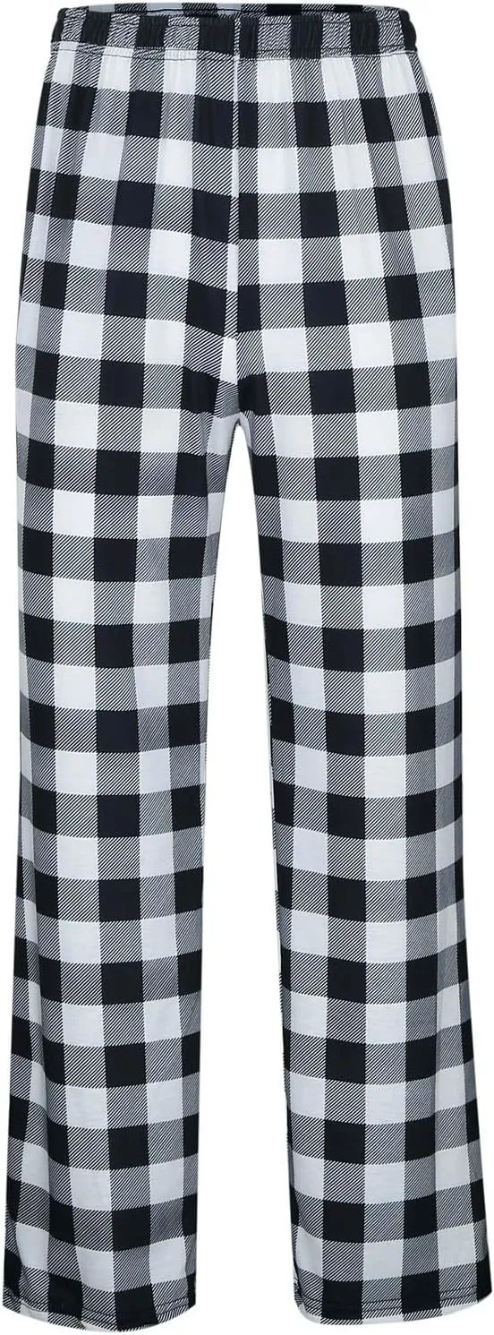 Women Buffalo Plaid Pajama Pants Funny Holiday Elastic Waist Casual Comfy Sleepwear Wide Leg Bottoms